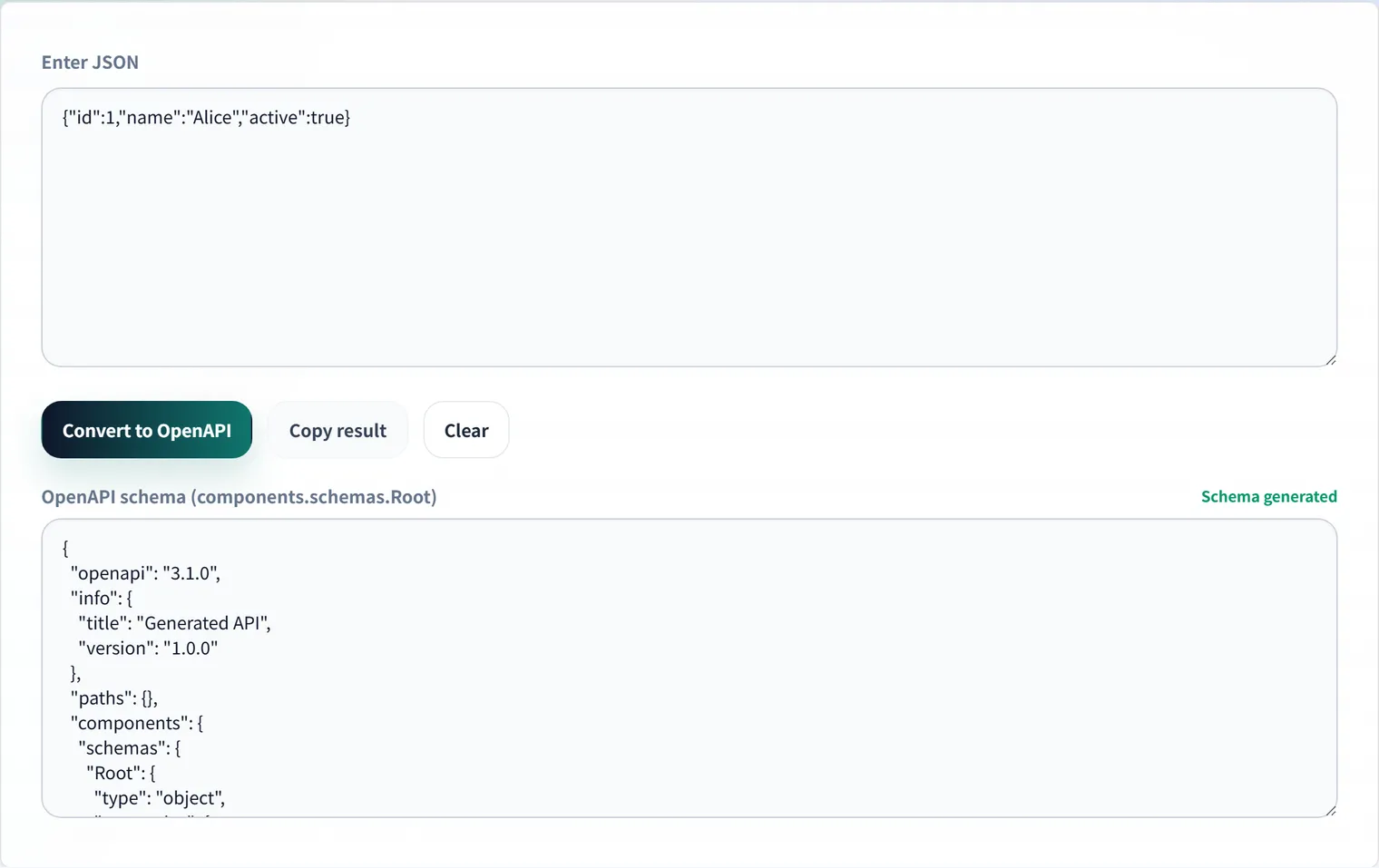 Create OpenAPI (Swagger) Schemas from JSON