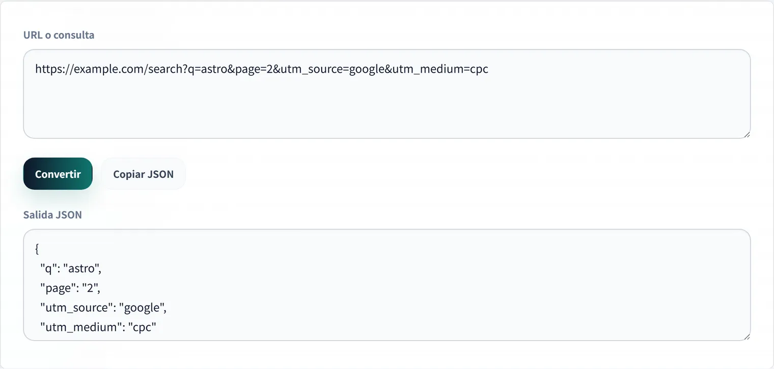 Cómo convertir parámetros de URL a JSON para UTM y depuración de API